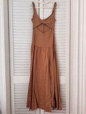bec + bridge Linen Twist Maxi Dress with Cutout in Tan / Brown
